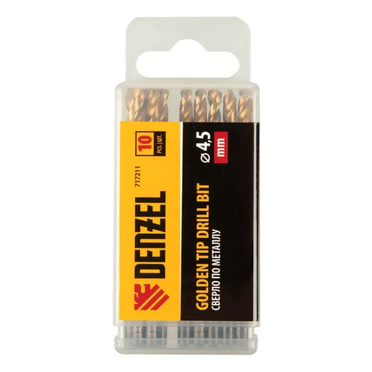 Сверло по металлу, 4,5 мм, HSS-Tin, Golden Tip, 10 шт. Denzel 717211 купить в Надыме