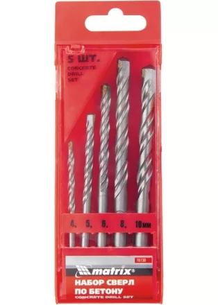 Набор сверл по бетону 4 - 5 - 6 - 8 - 10мм пластиковый кейс MATRIX 70730 купить в Надыме