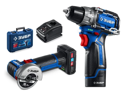 ЗУБР КОМПАКТ #5, набор: дрель-шуруповерт + мини УШМ, BRUSHLESS, 12 В, 45 Н·м, 2 АКБ тип Т7 (4 и 2 А·ч), кейс, Профессионал (DB-121-42AB) купить в Надыме