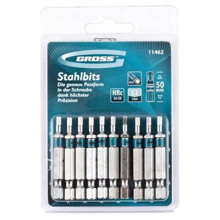 Набор бит HEX 3х50 сталь S2 10 шт GROSS 11462 купить в Надыме