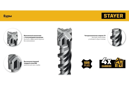 STAYER HERCULES-4Х 6x110 мм, SDS-plus бур (29290-110-06) купить в Надыме