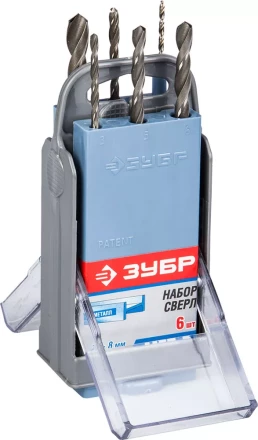 Набор ЗУБР ЗУБР "МАСТЕР": по металлу, цилиндр хвостовик, быстрорежущая сталь Р6М5, 2,3,4,5,6,8мм, 6шт в супер боксе 4-29621-H6-SB купить в Надыме