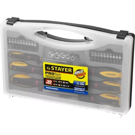 Набор STAYER "PROFESSIONAL" "PROTech": Отвертки, Cr-Mo, двухкомп рукоятка, намагниченные, 32 предмета, в кейсе 25134-H18_z01 купить в Надыме