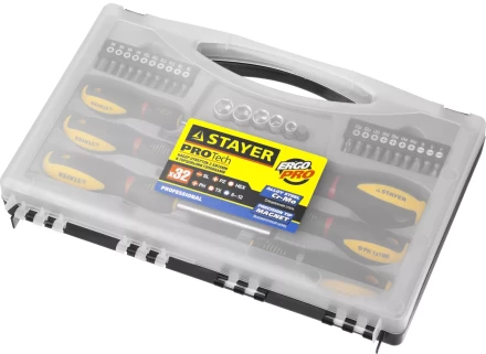 Набор STAYER "PROFESSIONAL" "PROTech": Отвертки, Cr-Mo, двухкомп рукоятка, намагниченные, 32 предмета, в кейсе 25134-H18_z01 купить в Надыме
