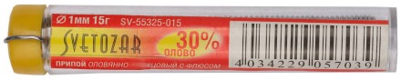 Припой СВЕТОЗАР оловянно-свинцовый, 30% Sn / 70% Pb, 15гр SV-55325-015 купить в Надыме