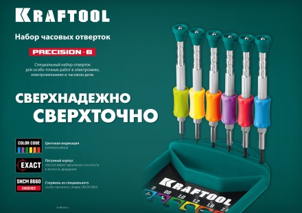 Набор Precision-6: часовые отвертки для особо точных работ, металлическая рукоятка с противоскользящей накладкой, жало из специальной стали SNCM8660. 25679 купить в Надыме