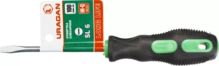 Отвертка URAGAN c двухкомпонентной рукояткой, SL6,0 x 100мм 25075-06-10_z01 купить в Надыме