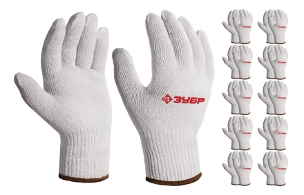 ЗУБР ОПТИМА, L-XL, х/б перчатки без покрытия, 10 класс, 10 пар (11446-XL10) купить в Надыме
