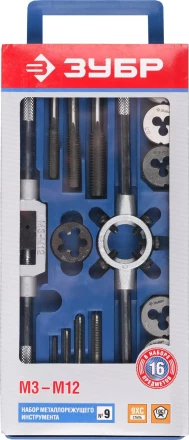Набор ЗУБР "МАСТЕР" с металлореж. инстр., метчики однопроходные и плашки М3-М12, оснастка - в пластиковом боксе, 16пред. 28122-H16 купить в Надыме