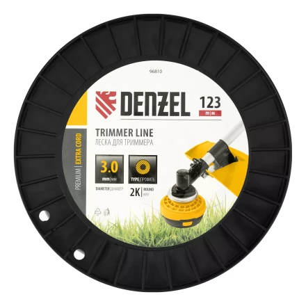 Леска для триммера двухкомпонентная круглая, 3,0мм х 123м, на DIN катушке EXTRA CORD// Denzel 96810 купить в Надыме