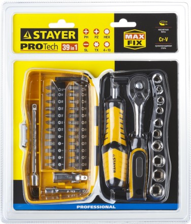 Набор STAYER &quot;PROFESSIONAL&quot;: Биты и торцовые головки с трещеткой и воротком, 39 предметов 25135-H39 купить в Надыме