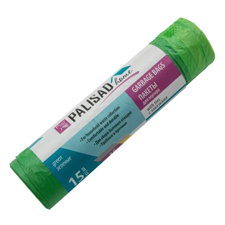 Пакеты для мусора с завязками 35 л x 15 шт., зеленые, Home Palisad 927175 купить в Надыме