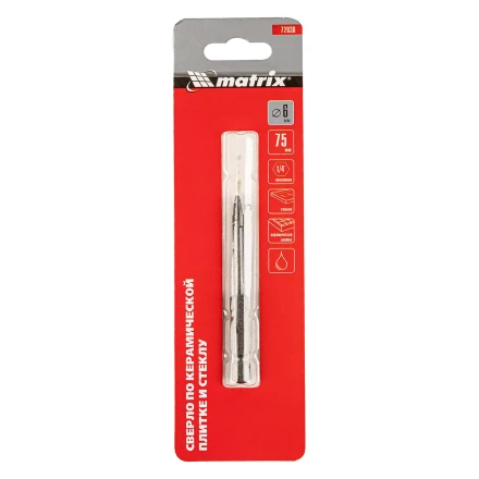 Сверло по керамической плитке и стеклу, 6 мм, шестигранный хвостовик Matrix 72836 купить в Надыме