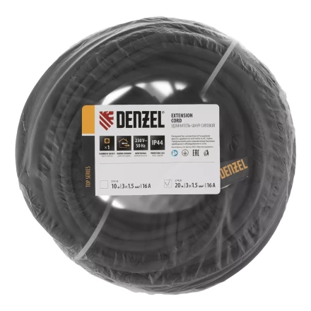 Удлинитель-шнур силовой Denzel Top Series 37420, КГТТ, 20м, 1 розетка, 3 x 1,5 мм, 3 м купить в Надыме