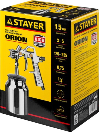 Краскопульт пневматический STAYER &quot;MASTER&quot; ORION, с нижним бачком, 1,5мм 06472-1.5 купить в Надыме