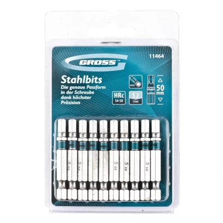Набор бит HEX 5х50 сталь S2 10 шт GROSS 11464 купить в Надыме
