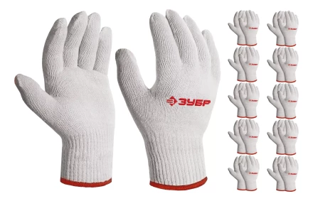 ЗУБР ОПТИМА, S-M, х/б перчатки без покрытия, 10 класс, 10 пар (11446-M10) купить в Надыме