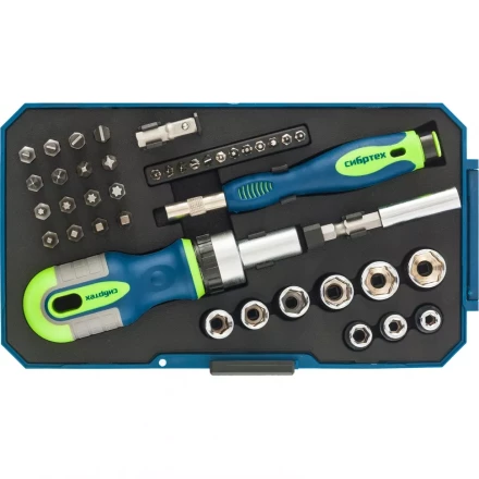 Отвертки реверсивные с набором бит и торцевыми головками 41 штук CrV Сибртех 13338 купить в Надыме