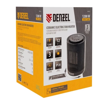 Тепловентилятор электрический керамический Denzel DTFC-1200, 3 режима, вентилятор, нагрев 600/1200 Вт 96418 купить в Надыме