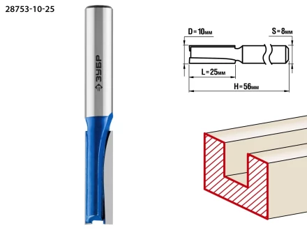 ЗУБР 10 x 25 мм, хвостовик 8 мм, фреза пазовая прямая, Профессионал (28753-10-25) купить в Надыме