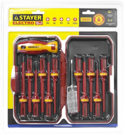 Набор STAYER &quot;PROFI&quot;: Отвертки диэлектрические до 1000В, 13 предметов 25146-H13 купить в Надыме
