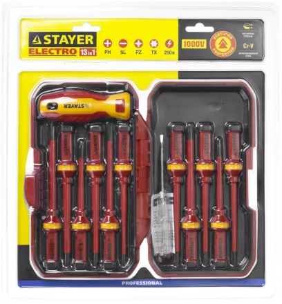 Набор STAYER "PROFI": Отвертки диэлектрические до 1000В, 13 предметов 25146-H13 купить в Надыме