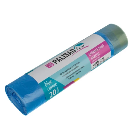 Пакеты для мусора с завязками 60 л x 20 шт., синие, Home Palisad 927205 купить в Надыме