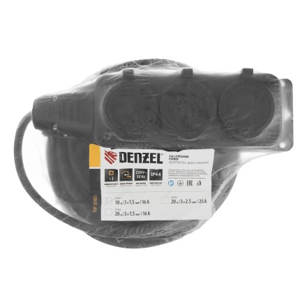 Удлинитель-шнур силовой Denzel Top Series 37421, КГТТ, 10м, 3 розетки, 3 x 1,5 мм, 3 м купить в Надыме