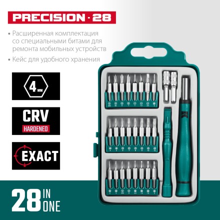 Набор Precision-28: для точных работ и всех видов мобильных устройств, двухкомпонентная рукоятка, Сr-V 25677 купить в Надыме