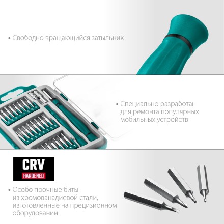 Набор Precision-28: для точных работ и всех видов мобильных устройств, двухкомпонентная рукоятка, Сr-V 25677 купить в Надыме