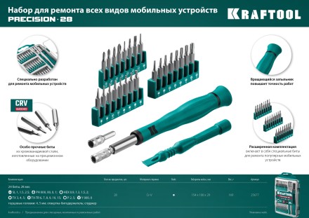 Набор Precision-28: для точных работ и всех видов мобильных устройств, двухкомпонентная рукоятка, Сr-V 25677 купить в Надыме