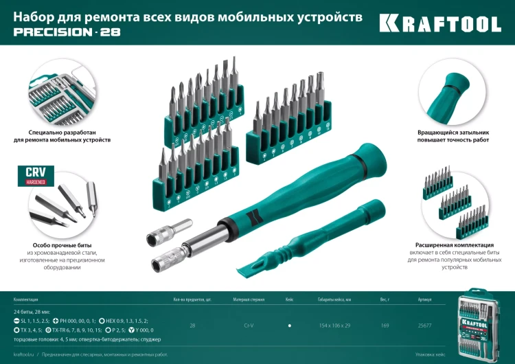 Набор Precision-28: для точных работ и всех видов мобильных устройств, двухкомпонентная рукоятка, Сr-V 25677 купить в Надыме