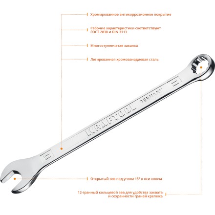 Ключи комбинированные KRAFTOOL, Cr-V, DIN 3113 27079-11 купить в Надыме