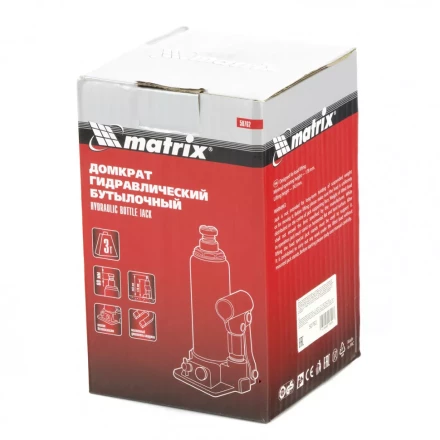Домкрат гидравлический бутылочный 3 т h подъема 178-343 мм Matrix 50762 купить в Надыме