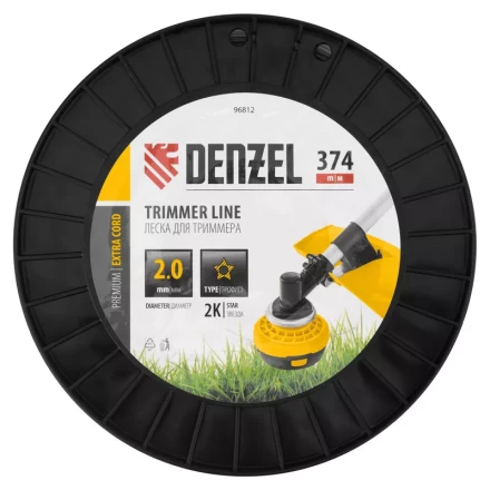 Леска для триммера двухкомпонентная звезда, 2,0мм х 374м, на DIN катушке EXTRA CORD// Denzel 96812 купить в Надыме