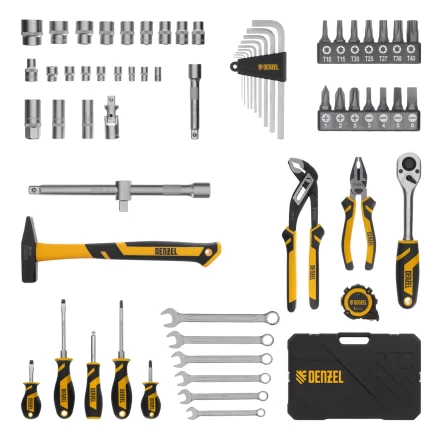 Набор инструментов Denzel 15801, 1/2", 1/4", CrV, S2, пластиковый кейс, 64 предмета купить в Надыме
