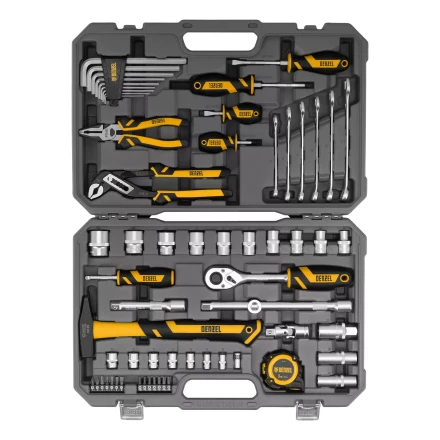 Набор инструментов Denzel 15801, 1/2", 1/4", CrV, S2, пластиковый кейс, 64 предмета купить в Надыме