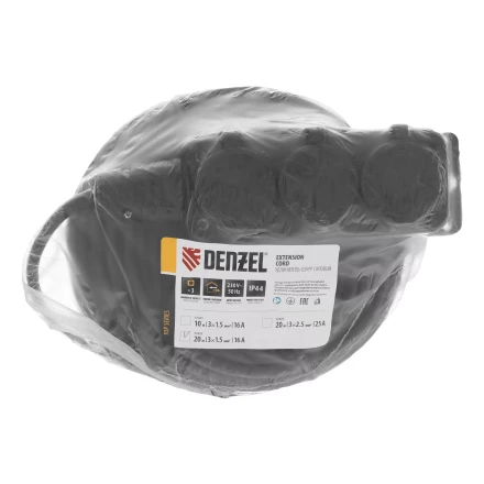 Удлинитель-шнур силовой Denzel Top Series, КГТТ, 20м, 3 розетки, 3 x 1,5 мм, 3 м 37422 купить в Надыме