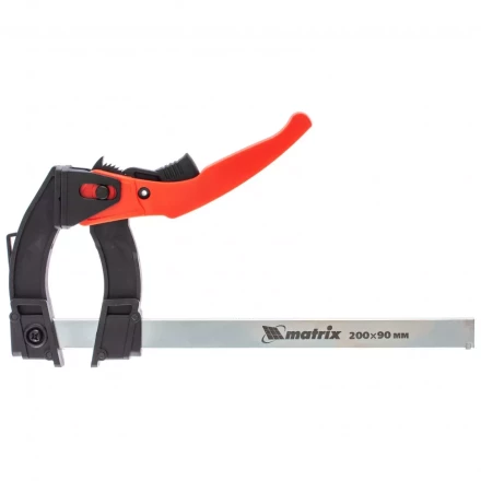 Струбцина реечная быстрозажимная пластиковый корпус рычажно-храповой механизм 100 х 90 х 195 мм штанга 5 х 20 мм Matrix 20734 купить в Надыме