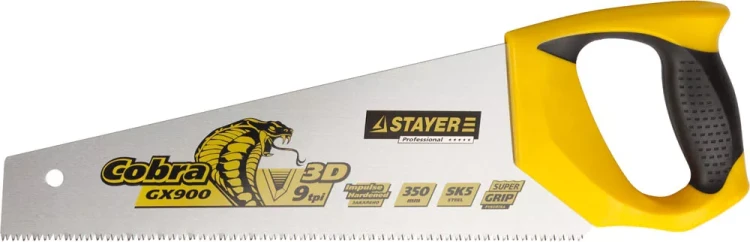 Ножовка STAYER "PROFI" "COBRA" GX900, трехгранный японский зуб, импульсная закалка, 2-х комп ручка, 9 TPI, 350мм 1514-35_z02 купить в Надыме