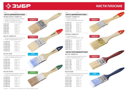 Кисть плоская ЗУБР "УНИВЕРСАЛ-ОПТИМА", светлая щетина, деревянная ручка, 100мм 01099-100_z01 купить в Надыме