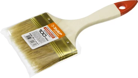 Кисть плоская ЗУБР "УНИВЕРСАЛ-ОПТИМА", светлая щетина, деревянная ручка, 100мм 01099-100_z01 купить в Надыме