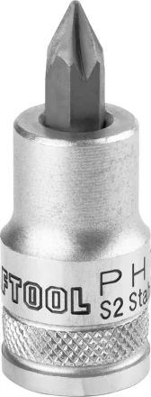 Торцовая бита-головка KRAFTOOL "INDUSTRIE QUALITAT", материал S2, PHILLIPS, сатинированная, 1/2", PH1 27901-1_z01 купить в Надыме