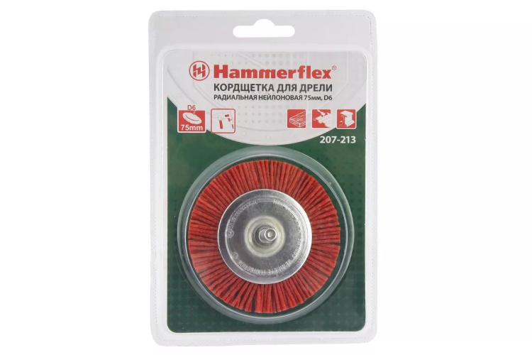 Кордщетка HAMMER плоская 75мм для дрели нейлон (207-213) купить в Надыме