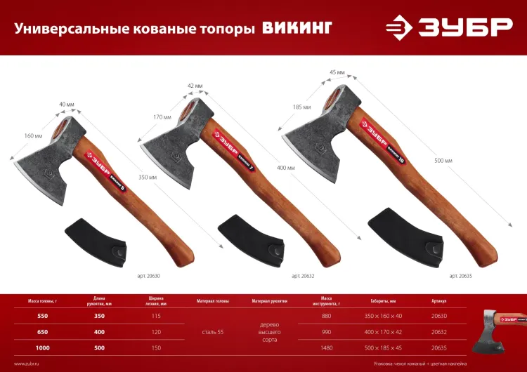 ЗУБР ВИКИНГ-10, 1100/1450 г, 500 мм, универсальный кованый топор (20635) купить в Надыме