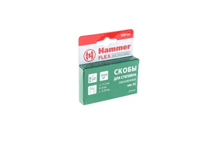 Скобы для степлера HAMMER 215-013 8мм, тип 53, 1000 шт. купить в Надыме