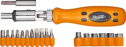 Отвертка реверсивная с шарниром + биты + головки, 19 шт  SPARTA 115545 купить в Надыме