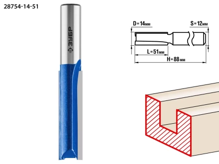 ЗУБР 14 x 51 мм, хвостовик 12 мм, фреза пазовая прямая. удлиненная, Профессионал (28754-14-51) купить в Надыме