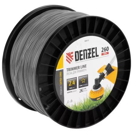 Леска для триммера двухкомпонентная звезда, 2,4мм х 260м, на DIN катушке EXTRA CORD// Denzel 96813 купить в Надыме