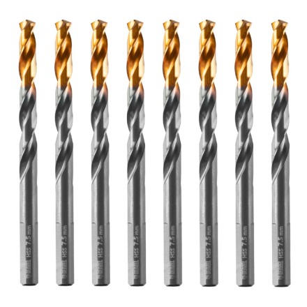 Сверло по металлу, 7,5 мм, HSS-Tin, Golden Tip, 8 шт. Denzel 717218 купить в Надыме